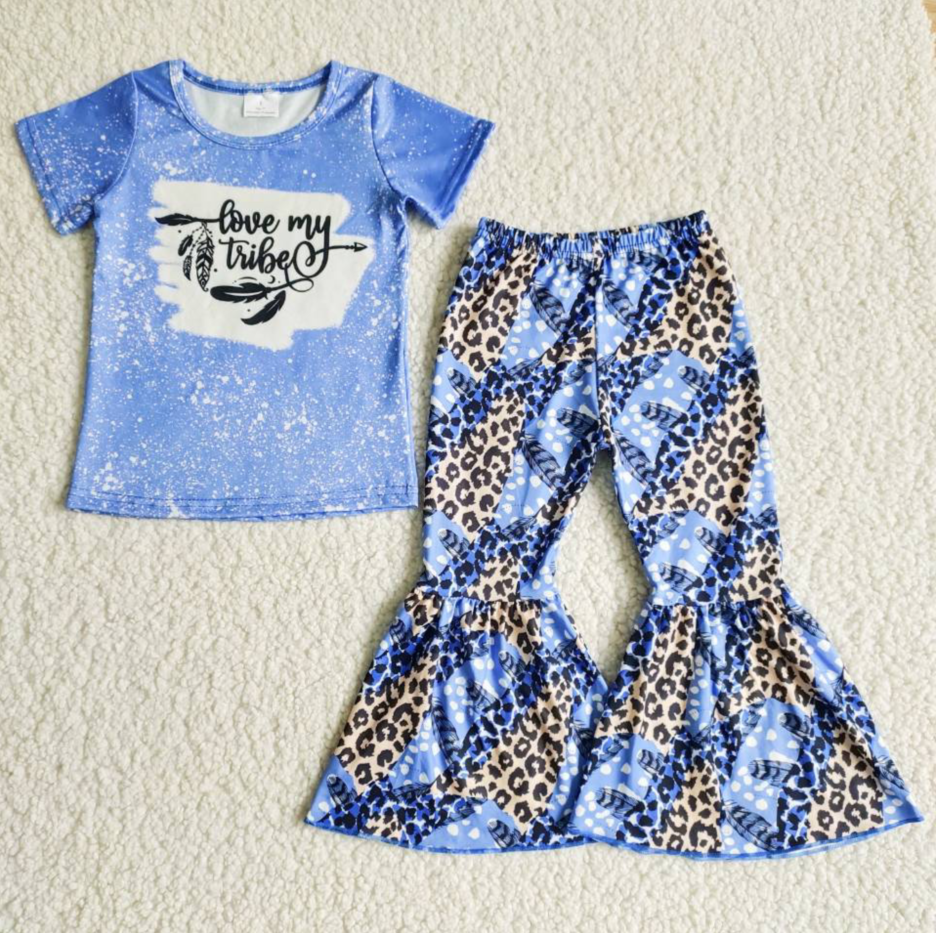 Love my tribe feather shirt leopard pants girls clothing sets