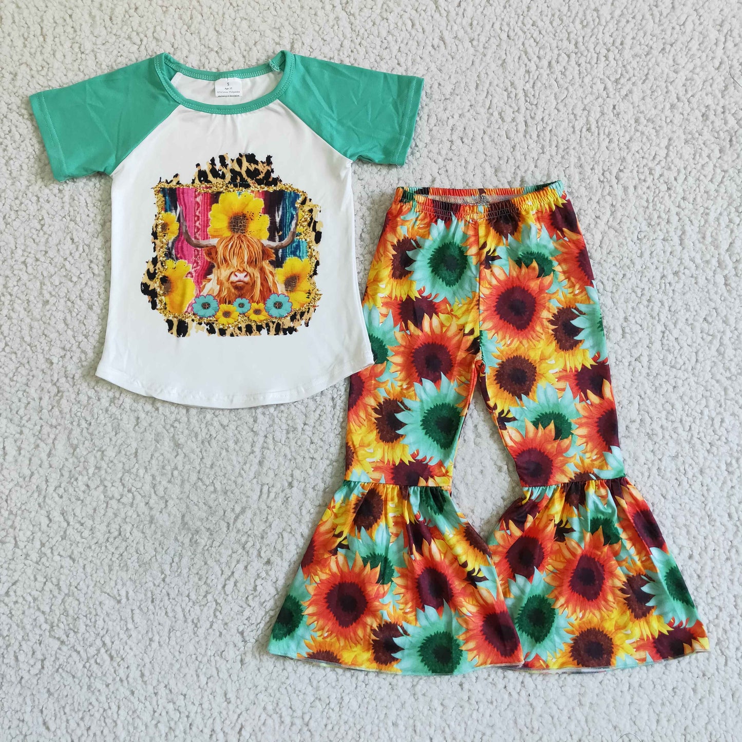 Girl Cow Head Sunflowers Pants Outfit