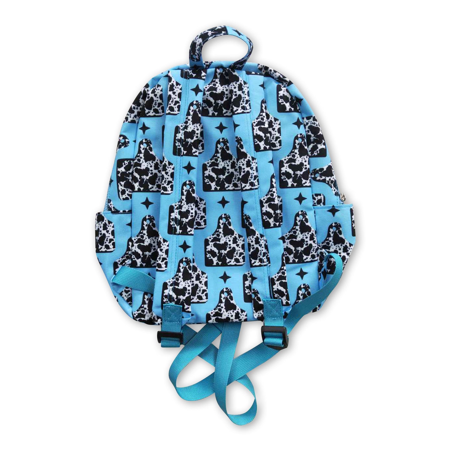 Turquoise cow tag kids girls back to school backpack