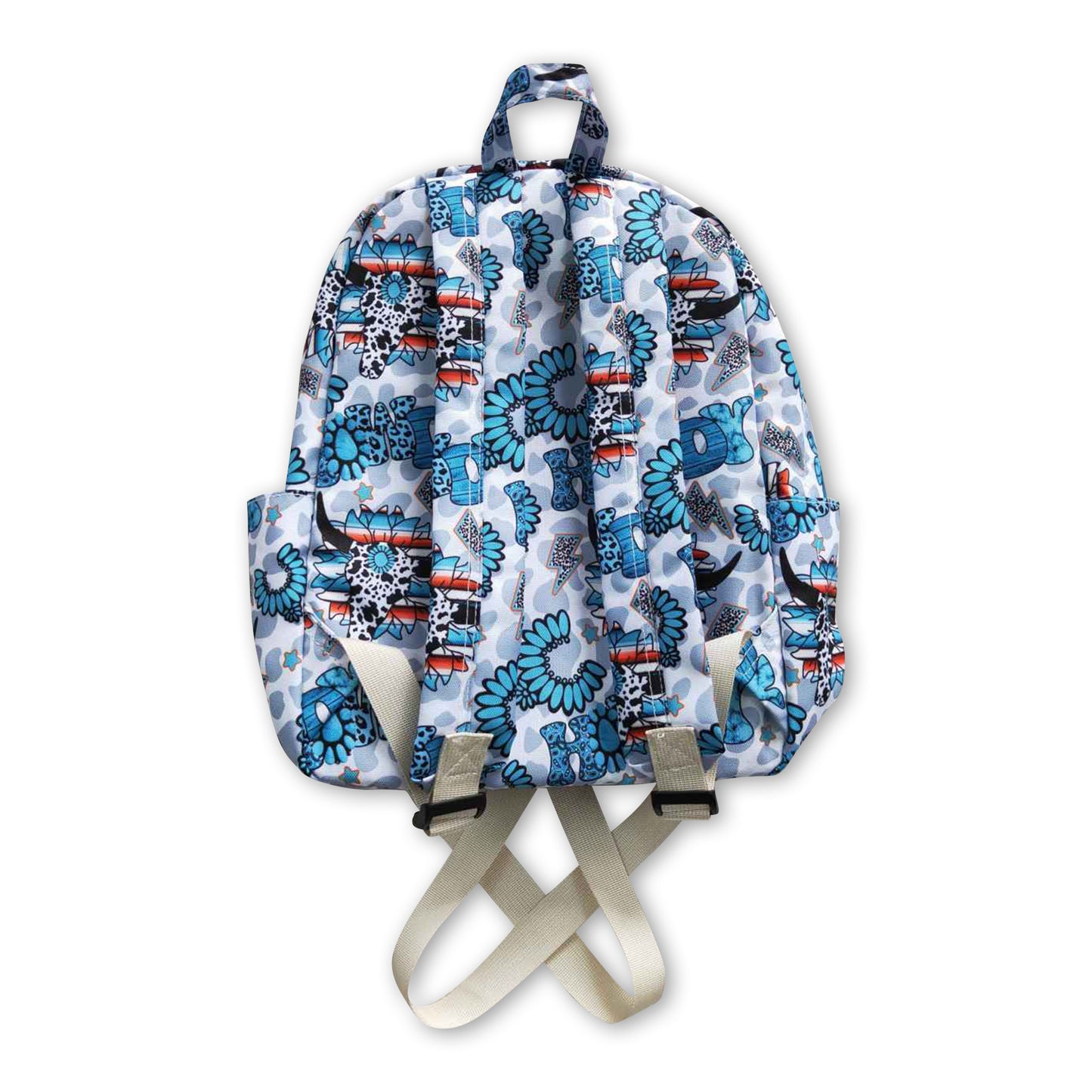 Howdy turquoise bull skull kids western backpack