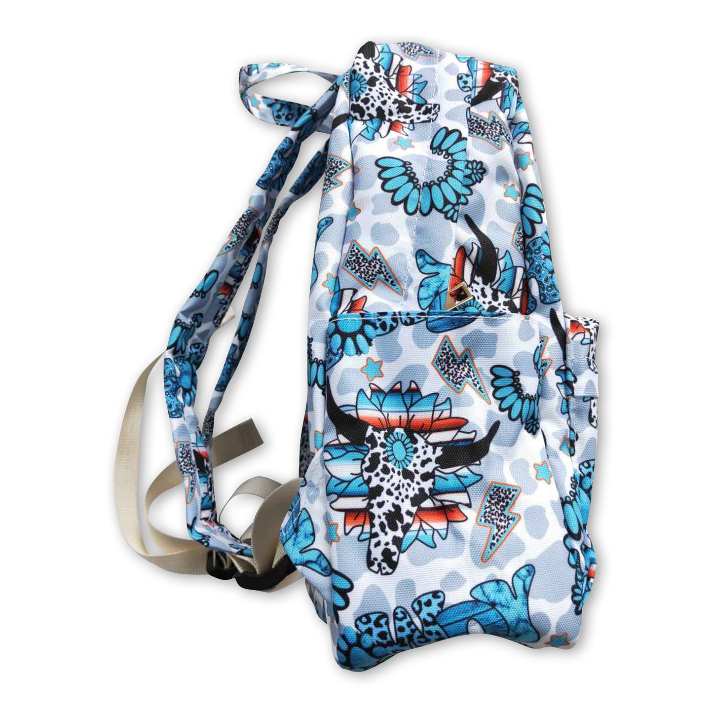 Howdy turquoise bull skull kids western backpack