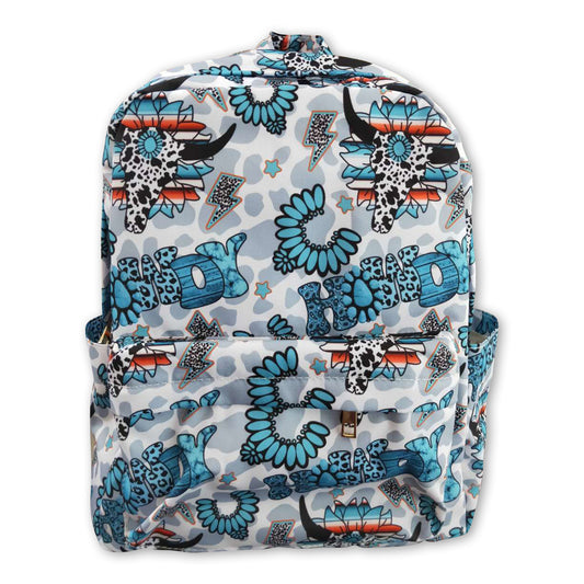 Howdy turquoise bull skull kids western backpack