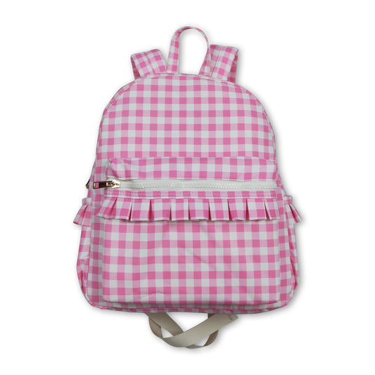 Pink plaid kids girls back to school backpack ship from US