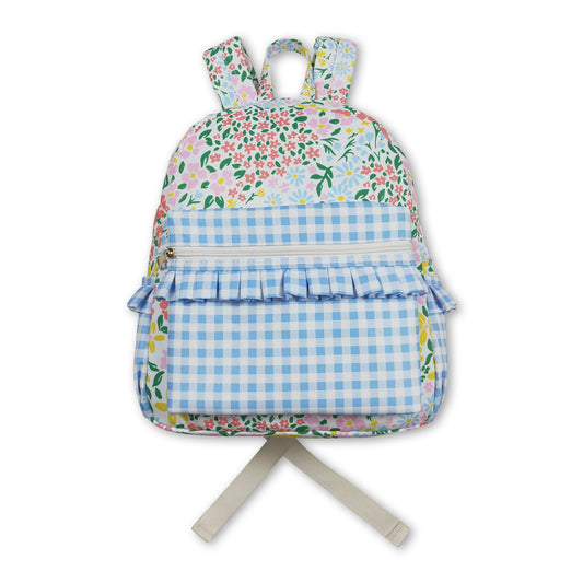 Floral plaid ruffle cute little girls backpack ship from US
