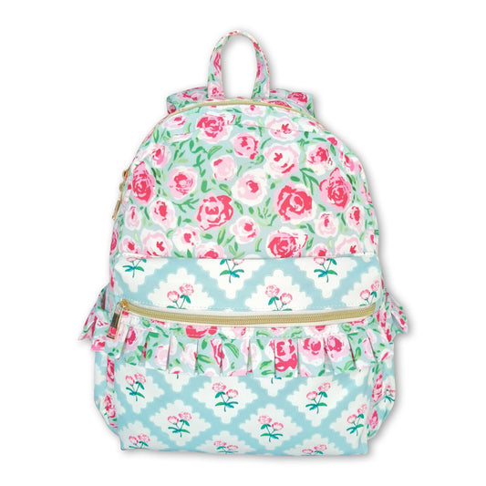 Pink floral ruffle cute little girls backpack