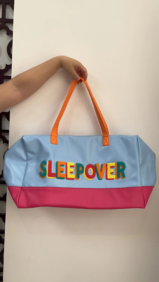 Sleepover embroidery sky blue tote bag
