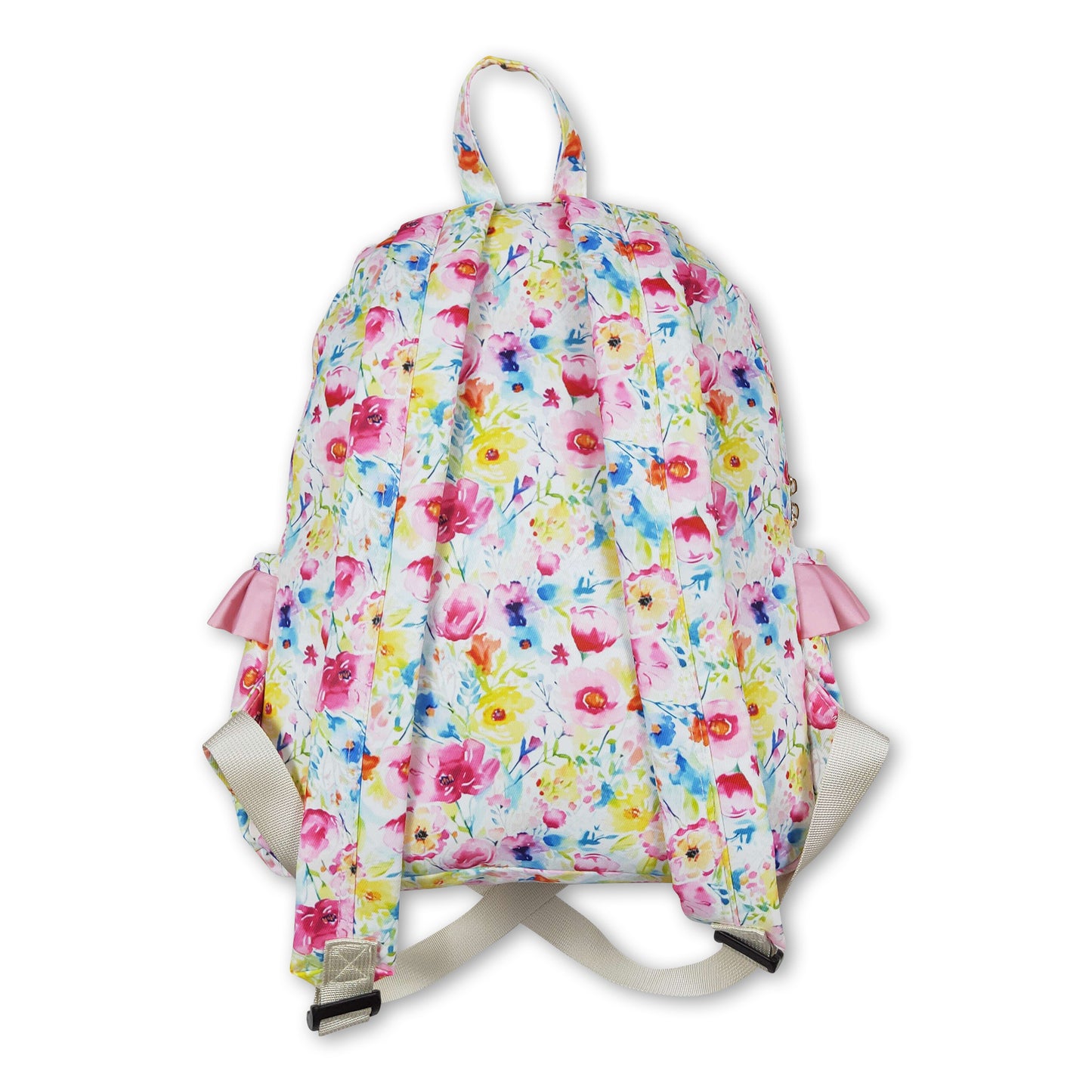 Pink flower ruffle girls backpack