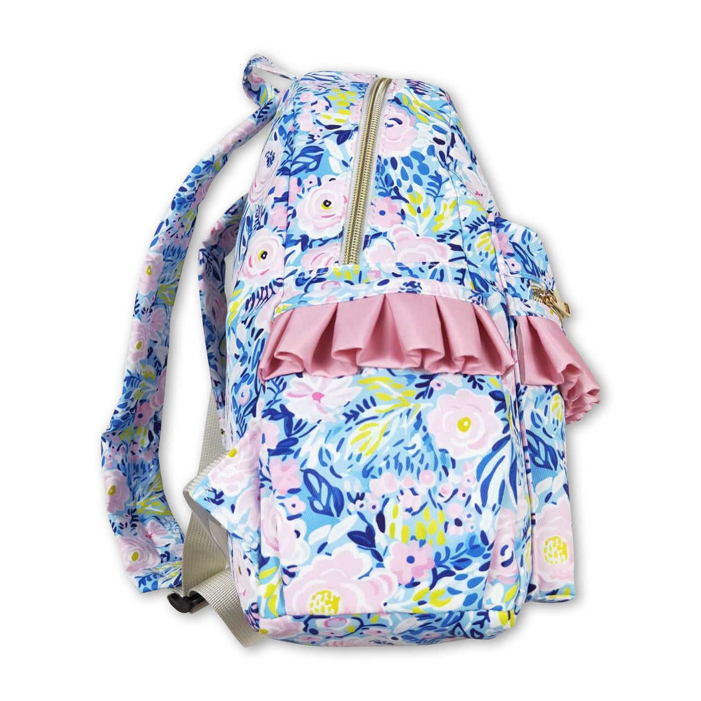 Blue flower ruffle girls backpack