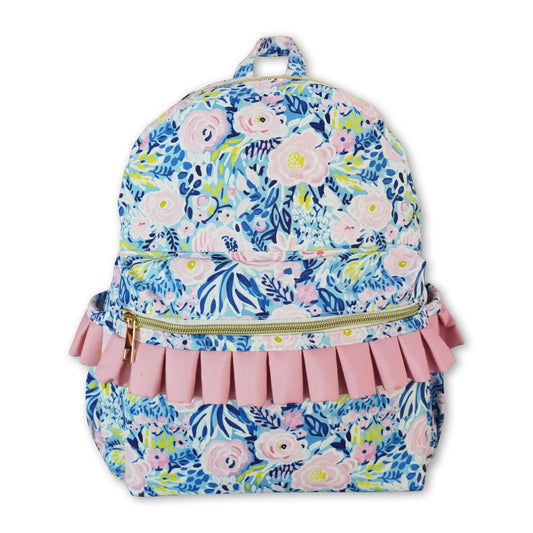 Blue flower ruffle girls backpack