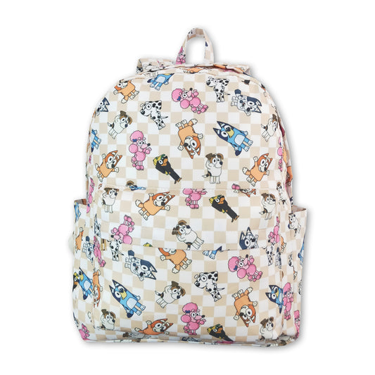 Khaki plaid dog kids backpack ship from US