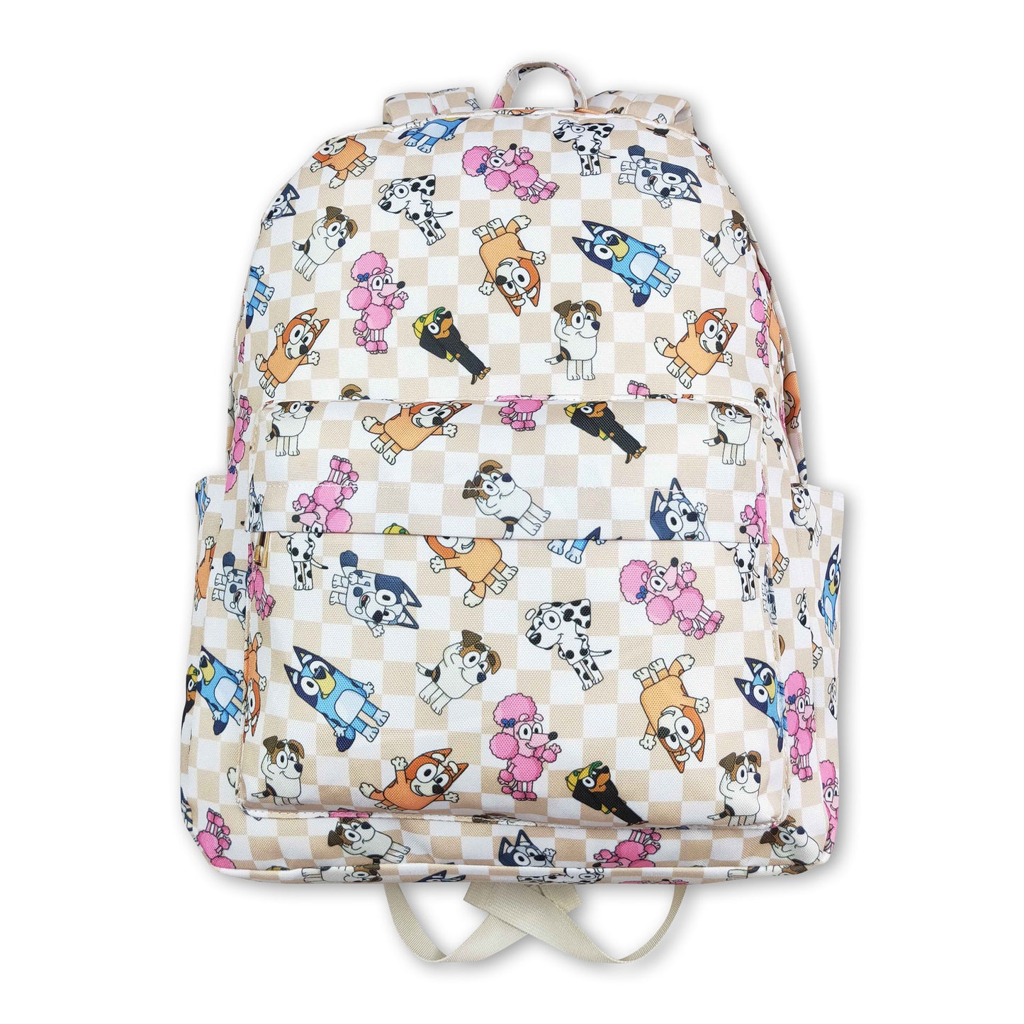 Khaki plaid dog kids backpack ship from US