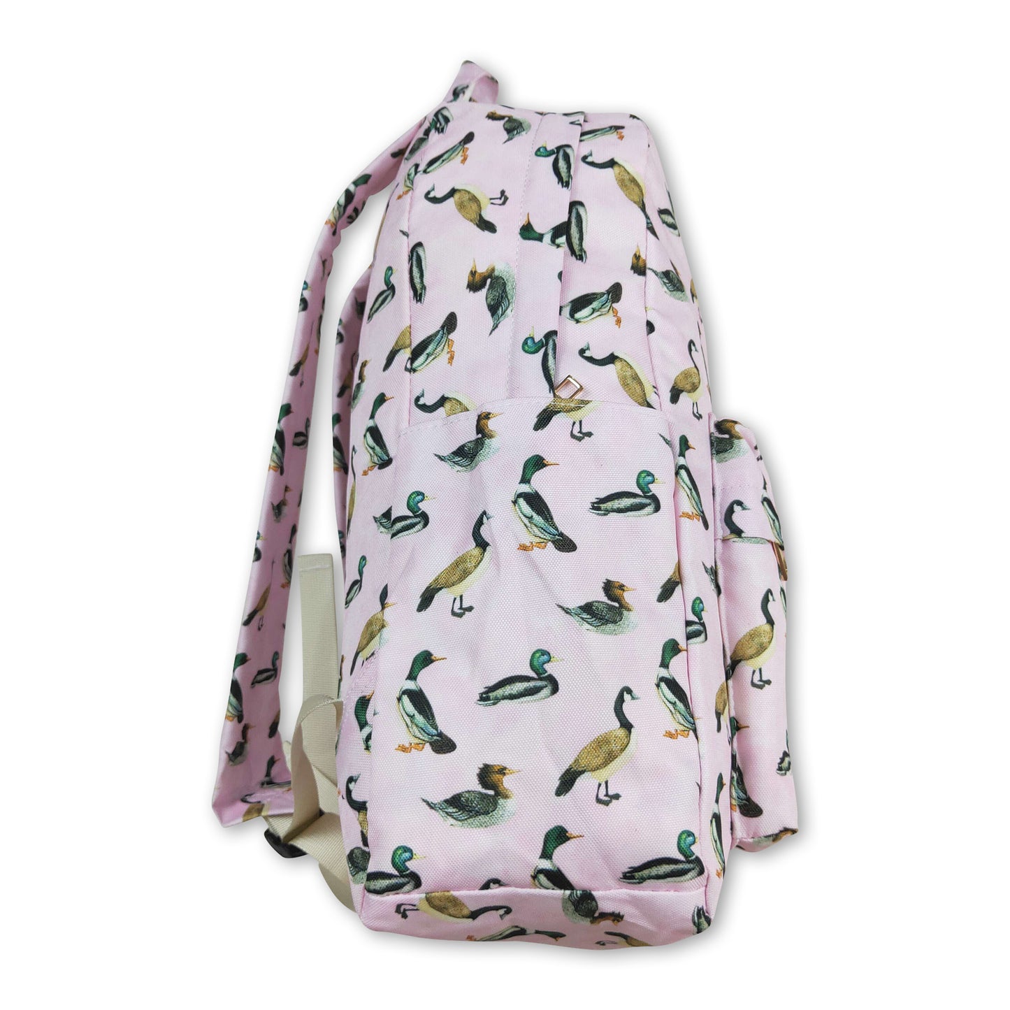 Pink duck print kids girls backpack