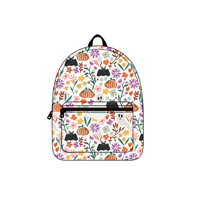 Floral pumpkin bat kids girls Halloween backpack