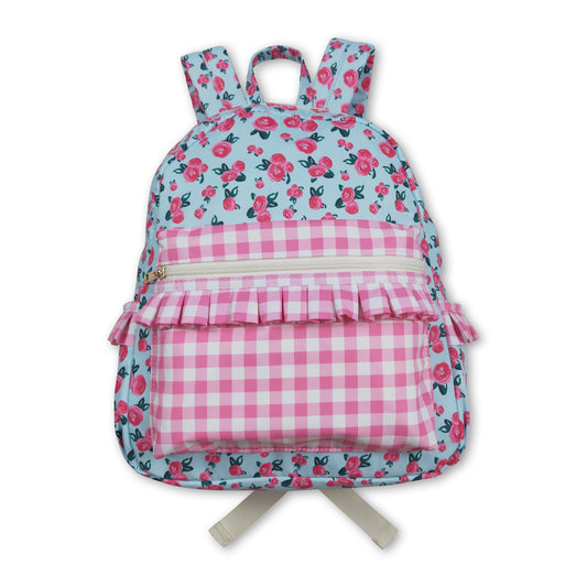 Pink plaid ruffle floral baby girls backpack
