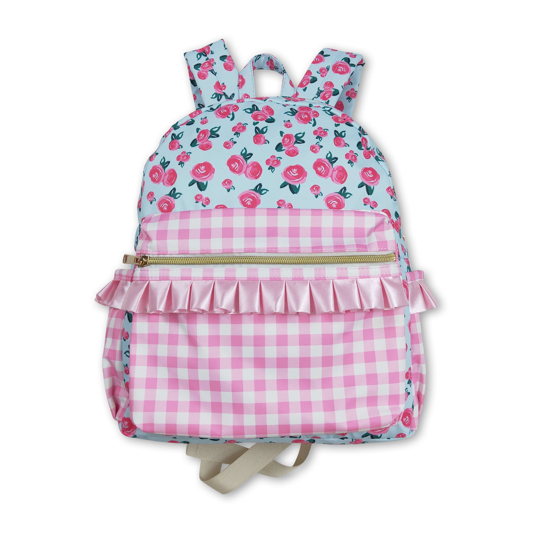 Pink Ruffly Backpack Pink plaid ruffle floral baby girls backpack – Western Kids Clothes
