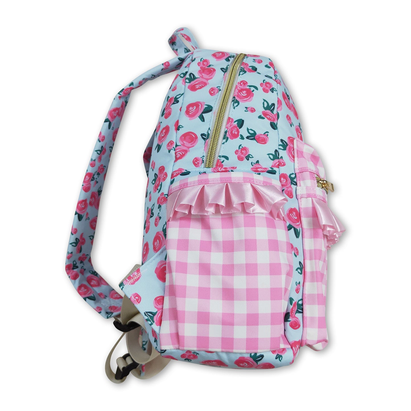 Pink plaid ruffle floral baby girls backpack