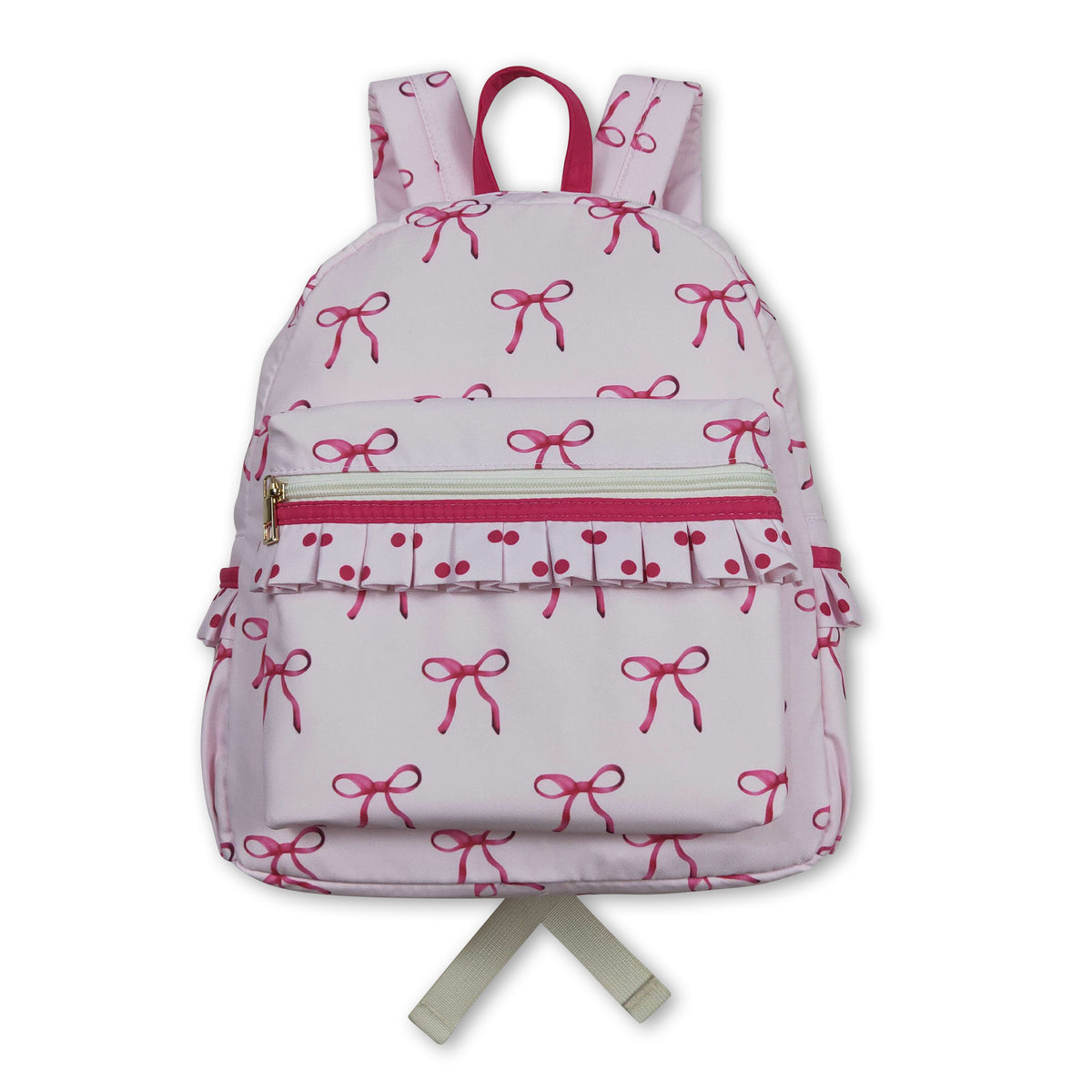 Pink Ruffled Backpack Pink bow polka dots ruffle kids girls backpack – Western Kids Clothes