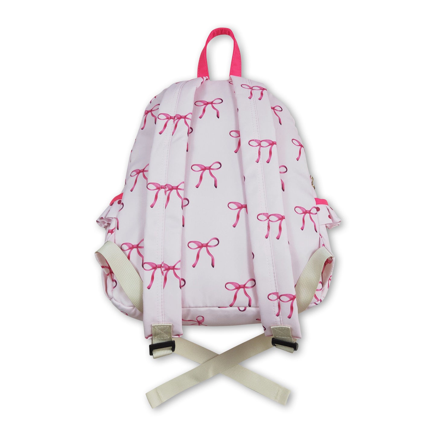 Pink bow polka dots ruffle kids girls backpack