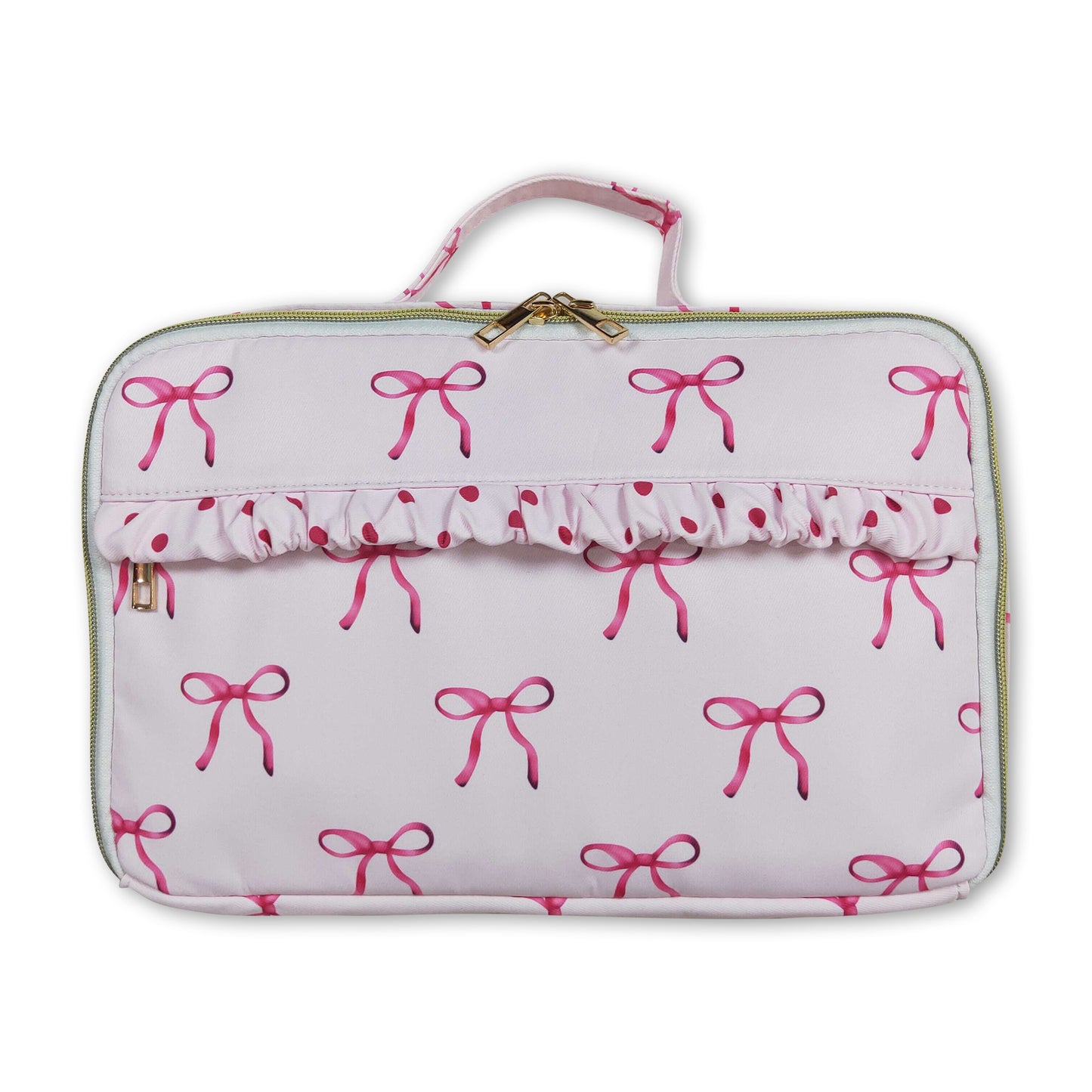 Pink bow polka dots ruffle kids girls lunch box bag