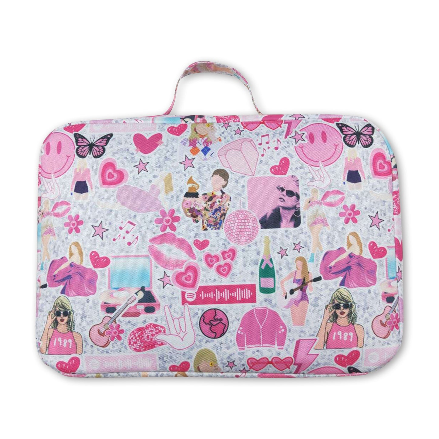 Pink smile butterfly singer girls lunch box bag