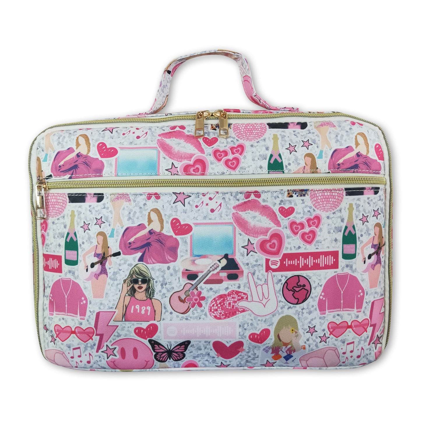 Pink smile butterfly singer girls lunch box bag