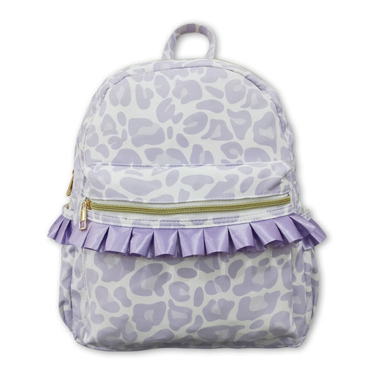 Lavender leopard ruffle kids girls backpack
