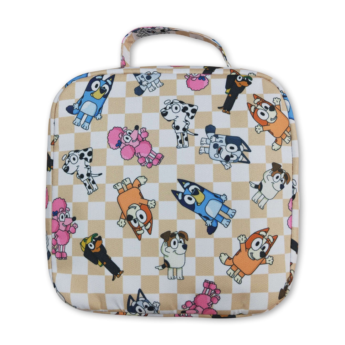 Khaki plaid dog kids lunch box bag