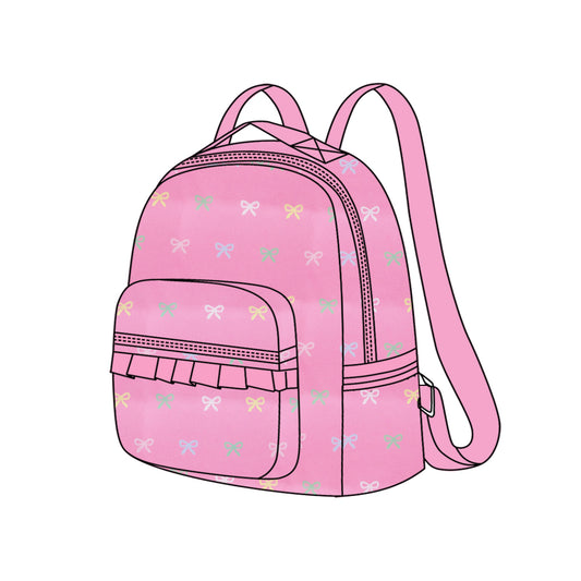 Pink ruffle colorful bow kids girls backpack