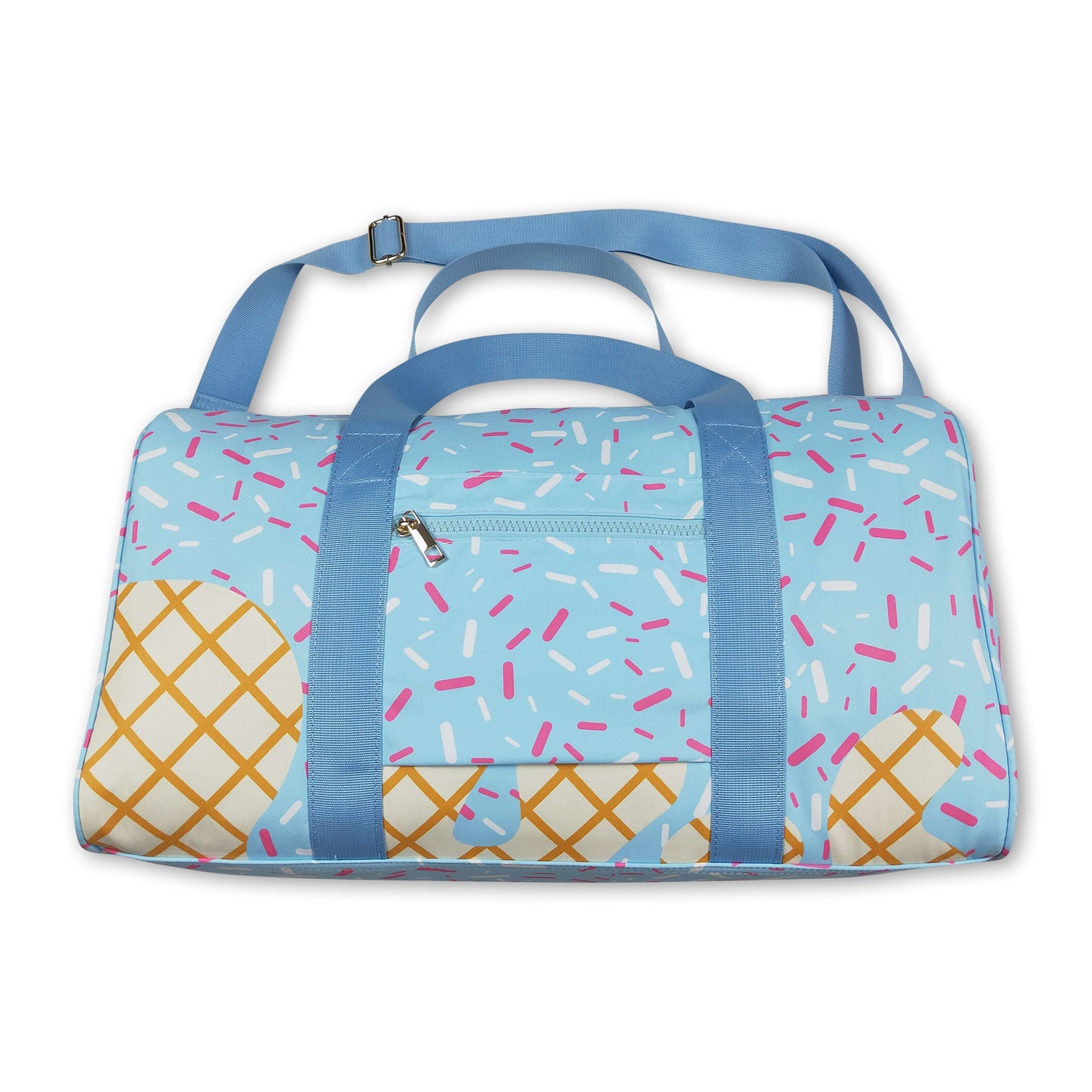 Light blue straps sprinkle duffel bag