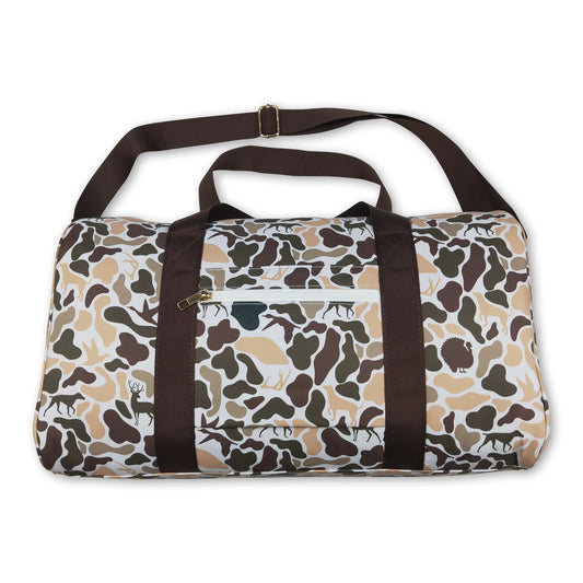 Brown duck dog deer turkey camo hunting duffel bag