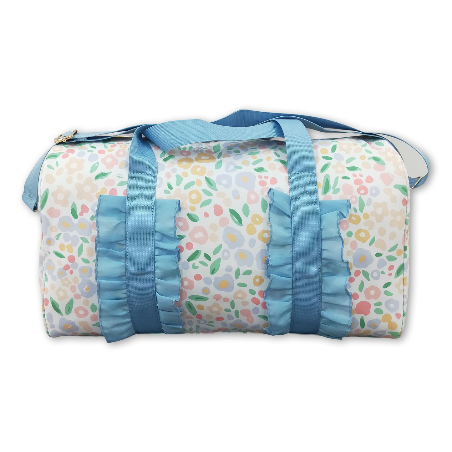 Light blue ruffle band floral women duffel bag