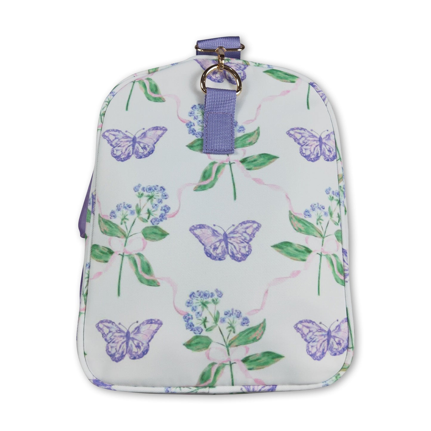Lavender ruffle band floral butterfly women duffel bag