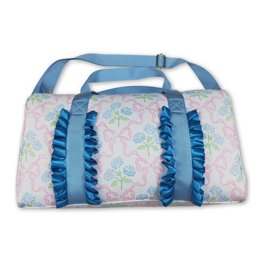 Light blue ruffle band floral bow women duffel bag ship from US