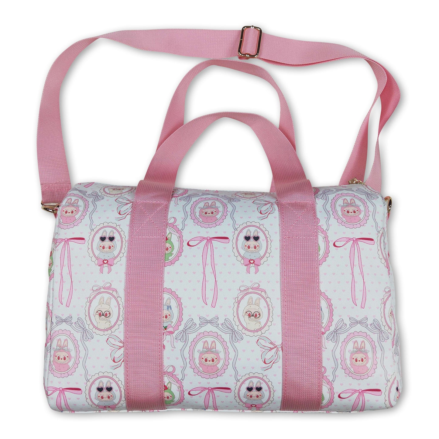 Pink heart bow small duffel bag