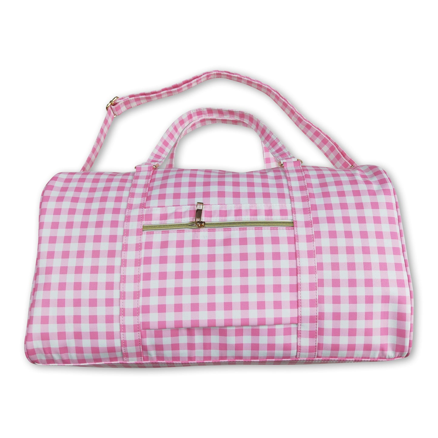 Pink plaid ruffle women duffel bag
