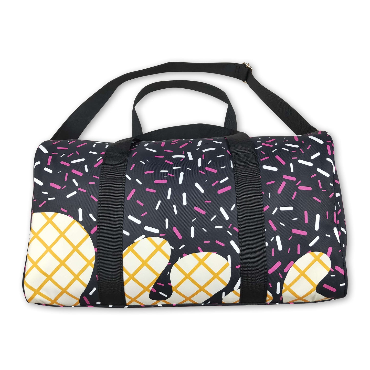 Black ice cream sprinkle team duffel bag