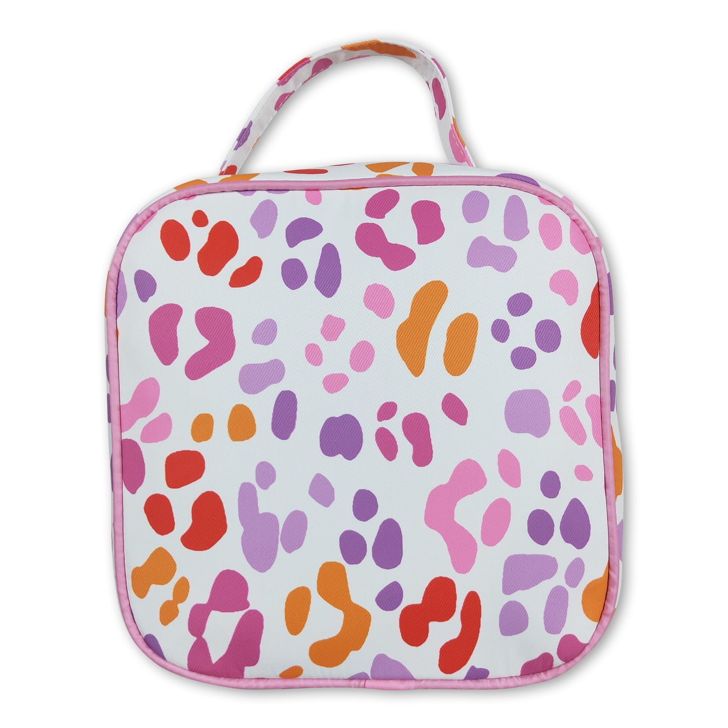 Pink ruffle leopard girls lunch box bag