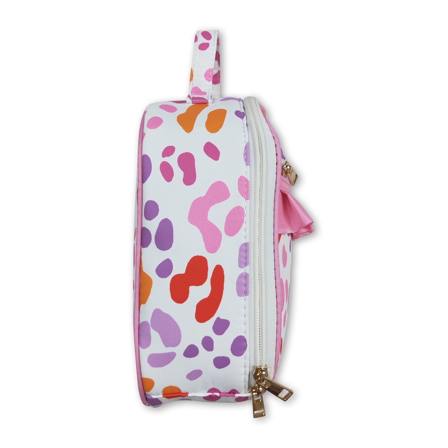Pink ruffle leopard girls lunch box bag