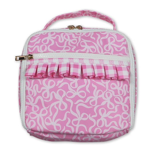 Pink ruffle bow kids girls lunch box bag ship from US