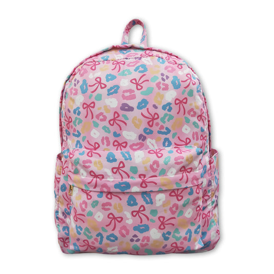 Pink leopard bow kids girls backpack