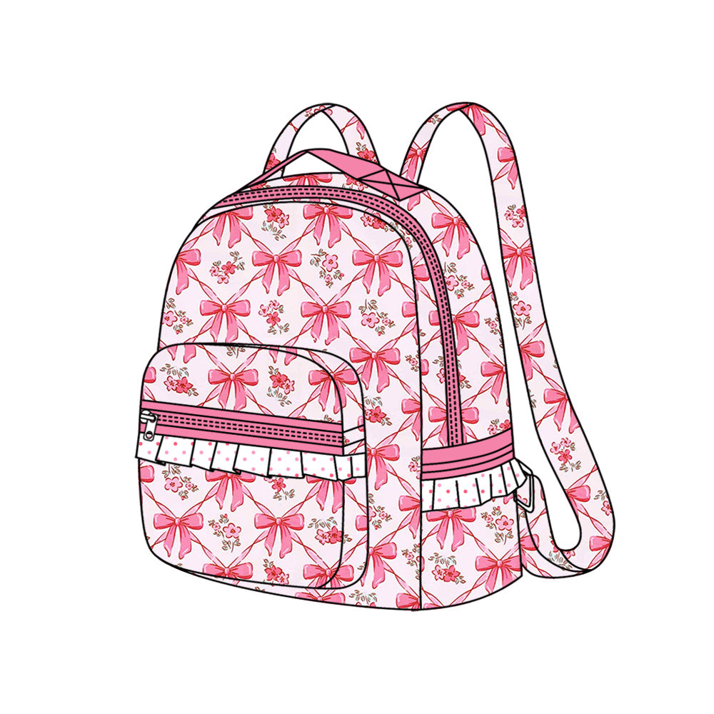 Floral pink bow ruffle kids girls backpack – Western Kids Clothes