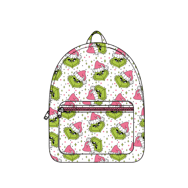 Pink Christmas hat green face kids girls backpack