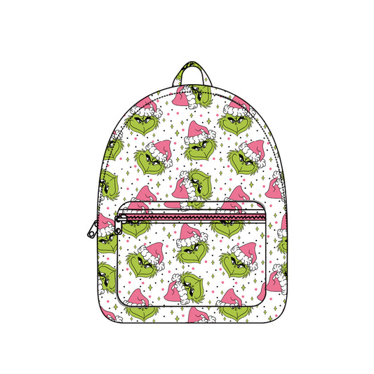 Pink Christmas hat green face kids girls backpack
