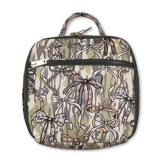 Camo bow kids girls lunch box bag