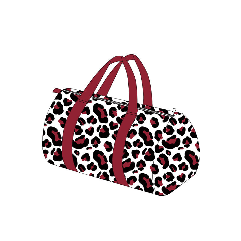 Maroon black white leopard adult women team duffel bag