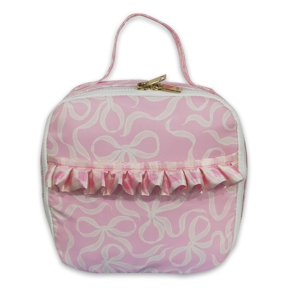 Light pink bow ruffle kids girls lunch box bag