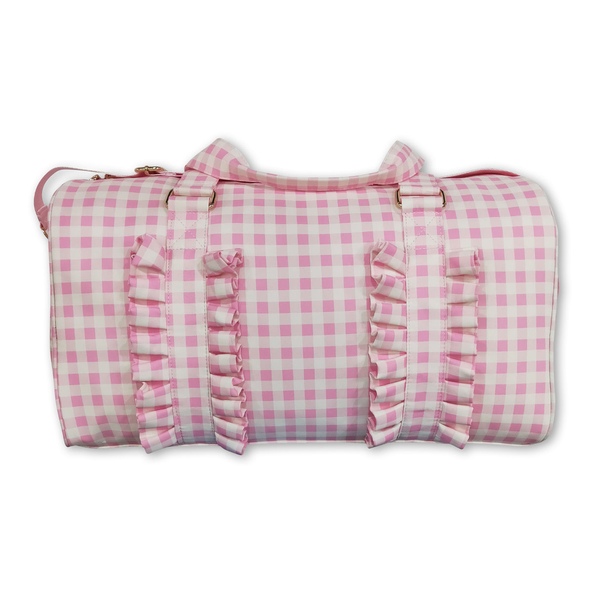 Pink plaid ruffle women duffel bag