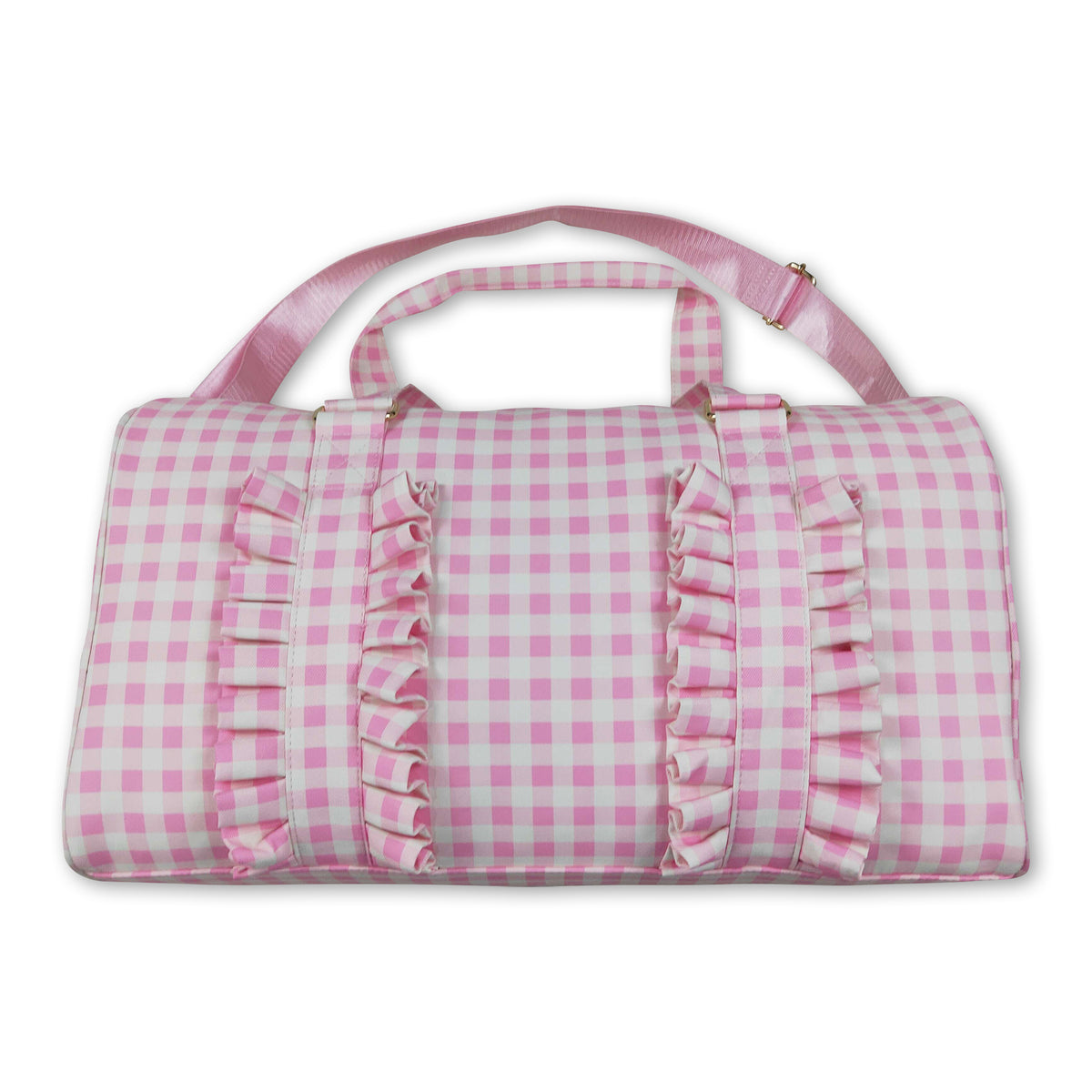 Pink plaid ruffle women duffel bag
