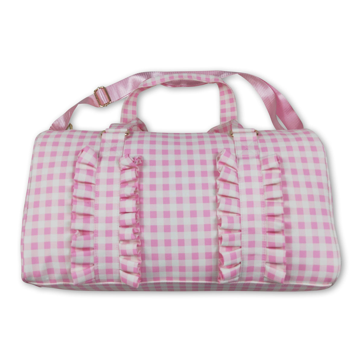Pink plaid ruffle women duffel bag
