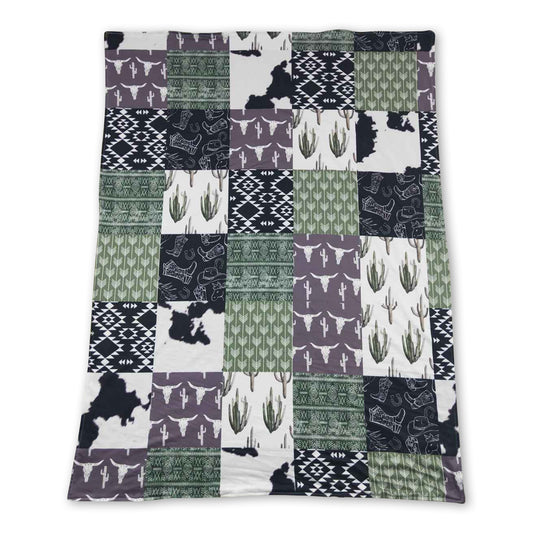 Bull skull cactus aztec patchwork baby kids western blankets ship from US